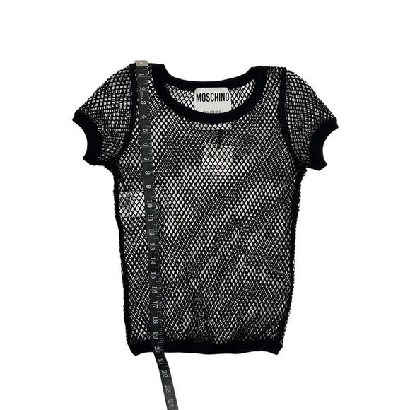 MOSCHINO NWT !! Iconic Open-Knit Short-Sleeve Mesh Top BOUTIQUE COLLECTION Black - Picture 8 of 11